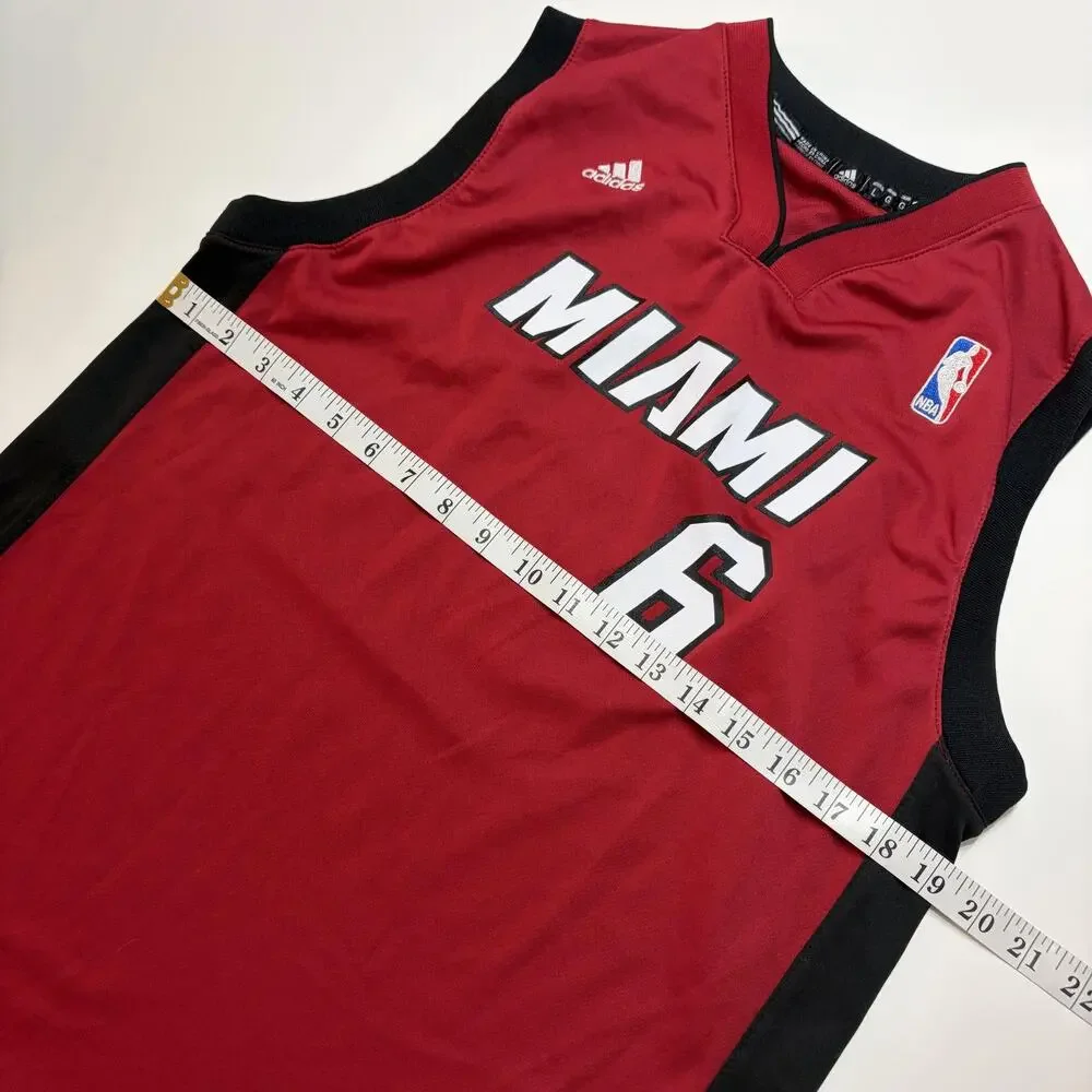 Miami Heat Jersey Boys Large Red Black NBA Basketball LeBron James 6 Adidas